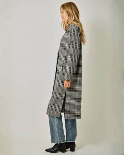 Long Plaid Coat in Charcoal