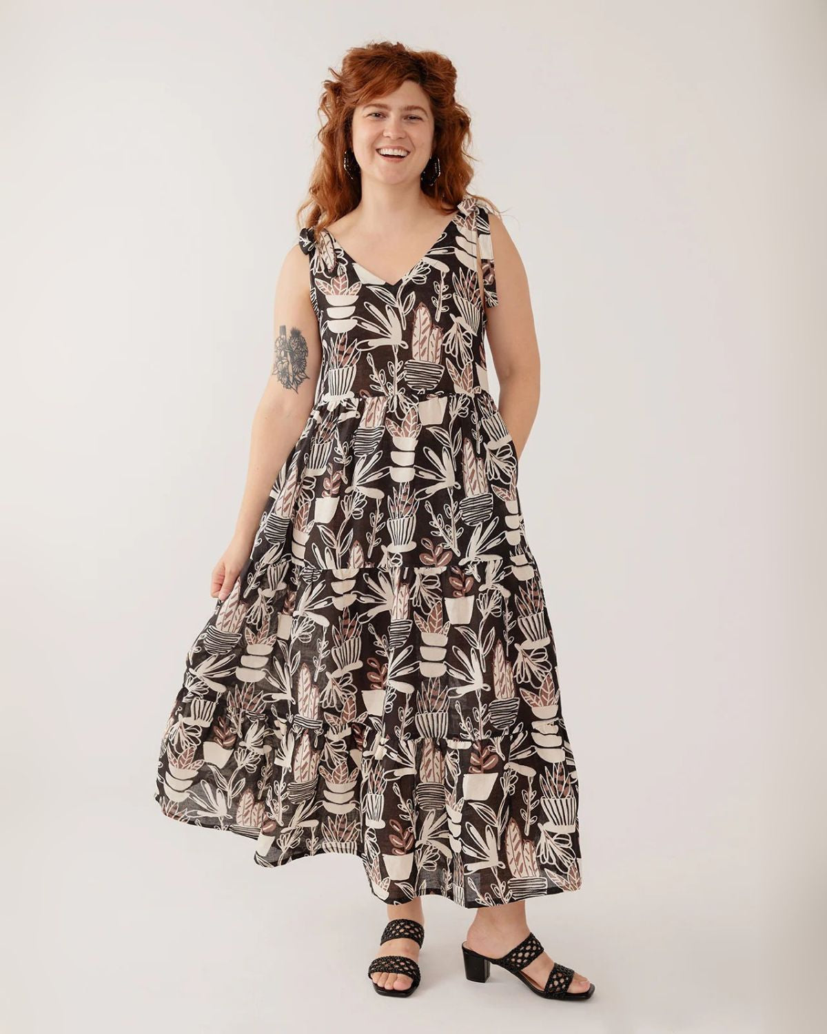 Lorelai Dress in Neutral Cacti Print | Mata Traders