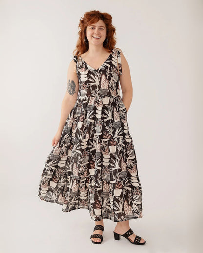 Lorelai Dress in Neutral Cacti Print | Mata Traders