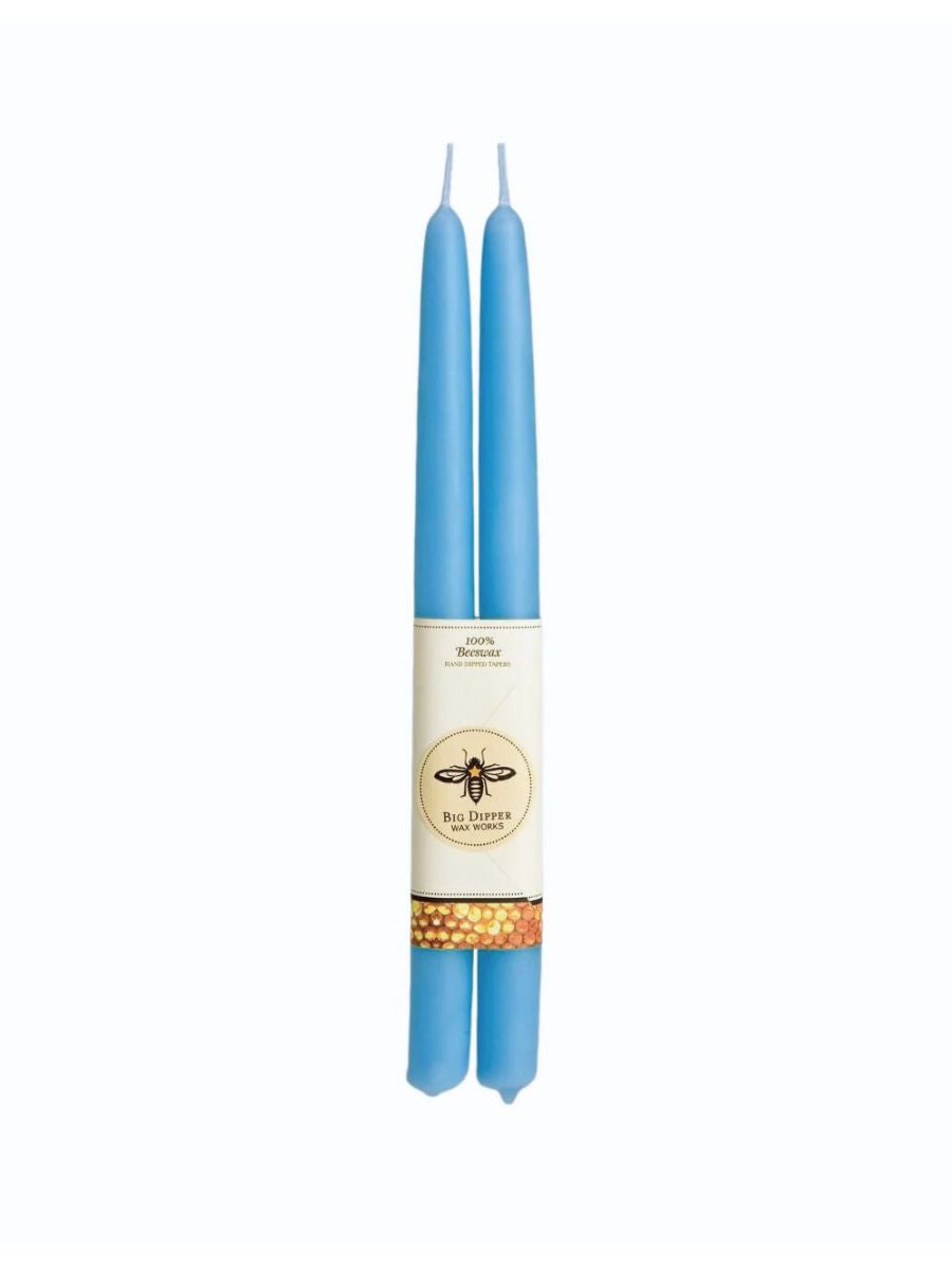 Set of Two Beeswax Taper Candles in Sky Blue