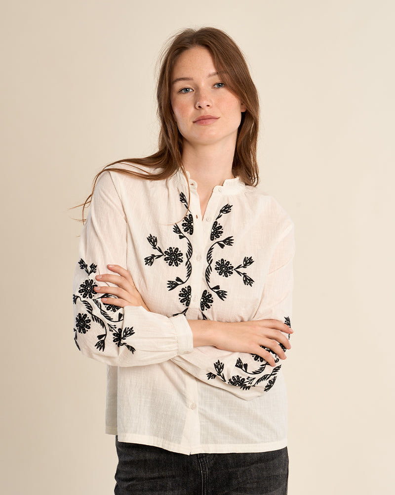Embroidered Cotton Blouse in White