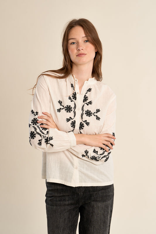 Embroidered Cotton Blouse in White