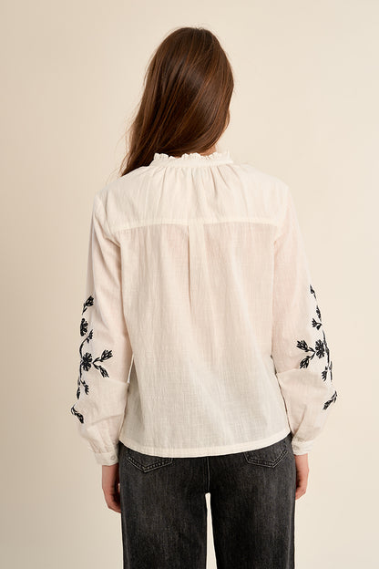 Embroidered Cotton Blouse in White