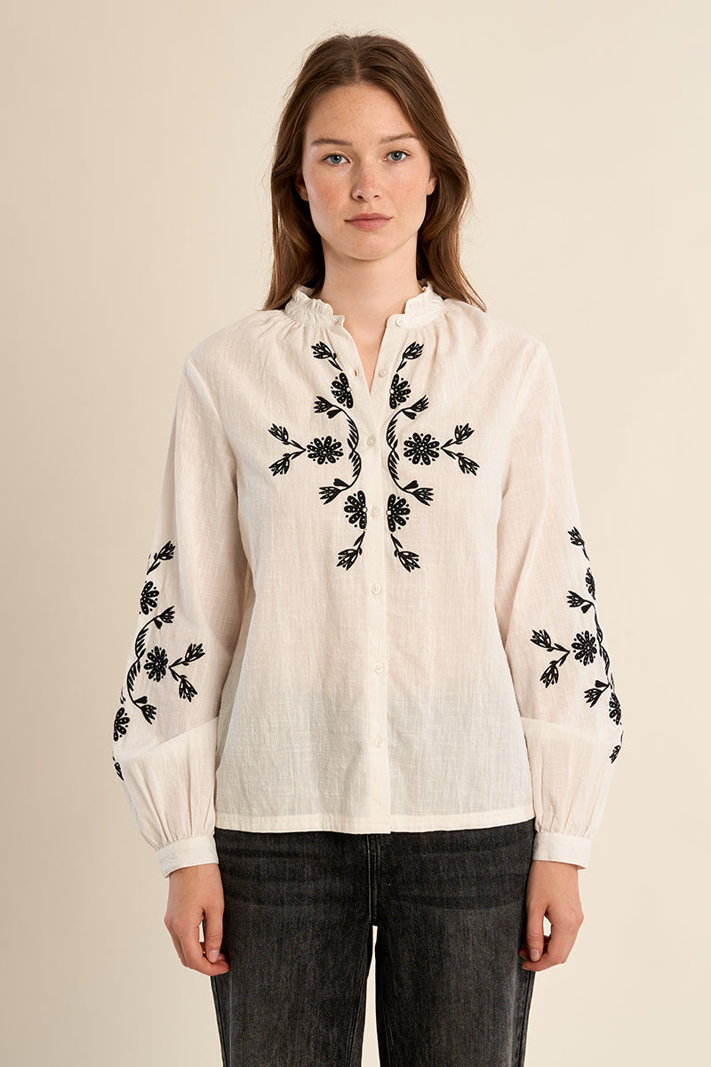 Embroidered Cotton Blouse in White