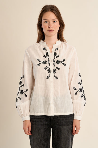 Embroidered Cotton Blouse in White
