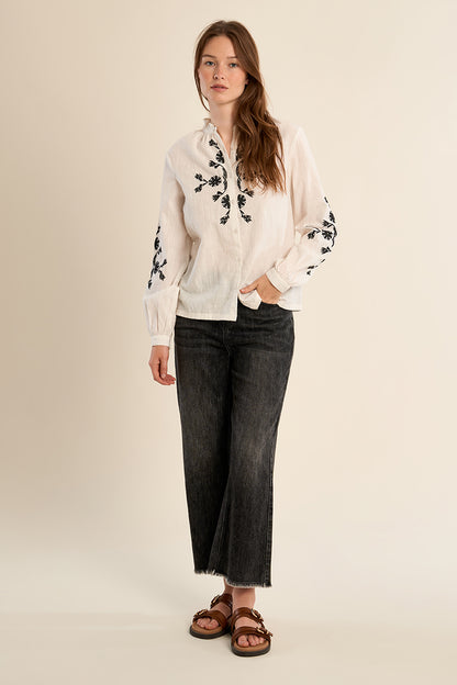 Embroidered Cotton Blouse in White