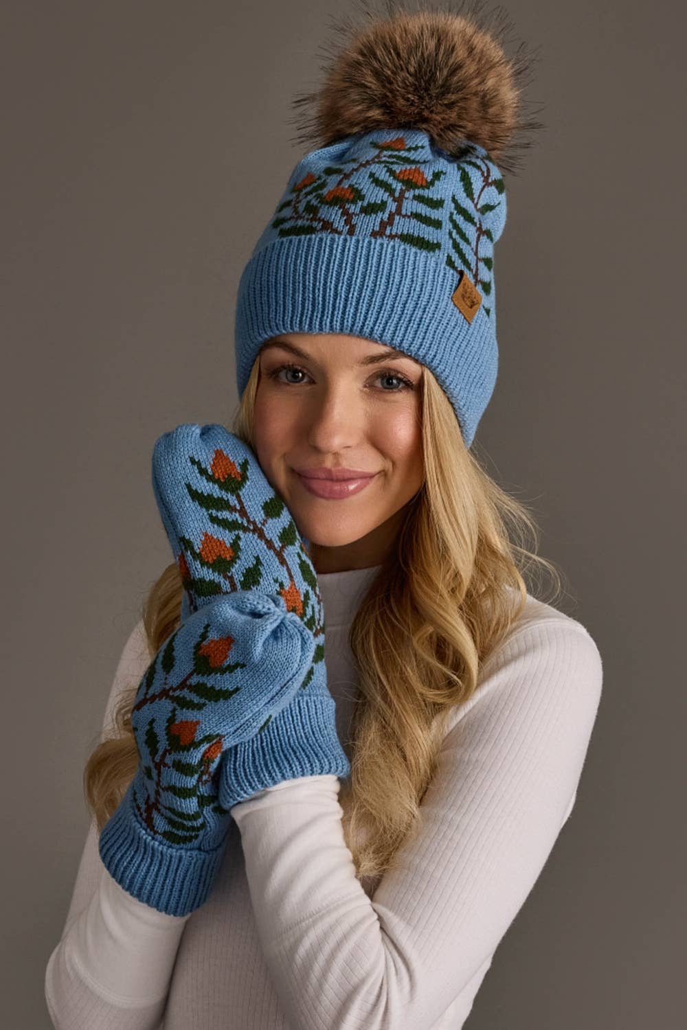 Blue Floral Pattern Mittens