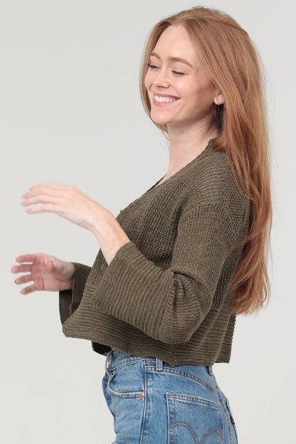 Lightweight Open Knit Cardigan in Green
