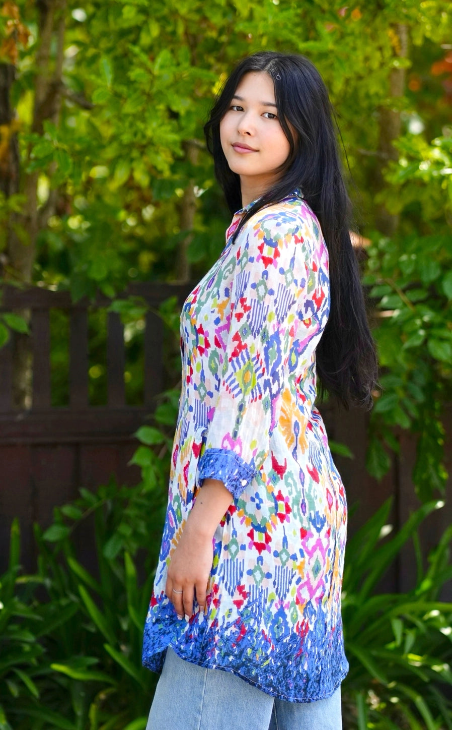Tosca Button Tunic in White Multi