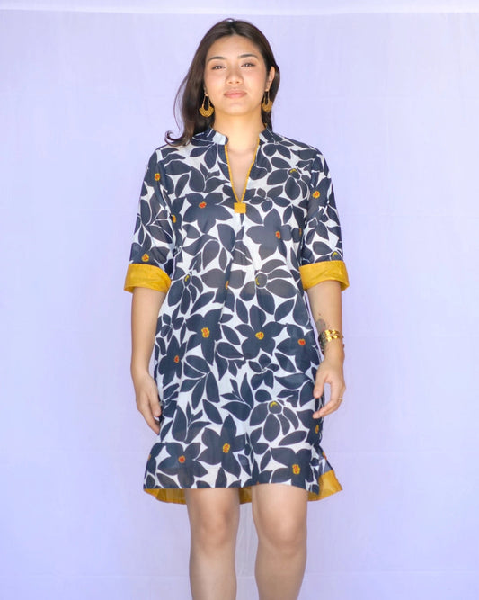 Amelia Dress in Black Flower Print