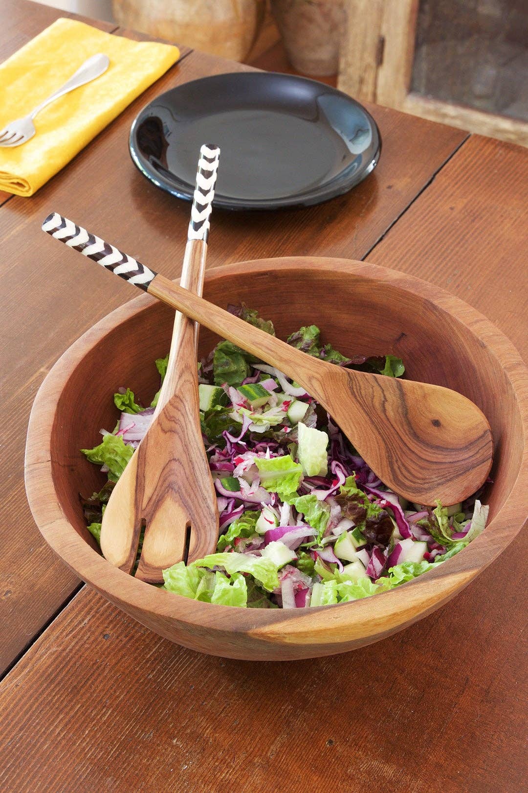 Olive Wood and Batik Bone Salad Servers