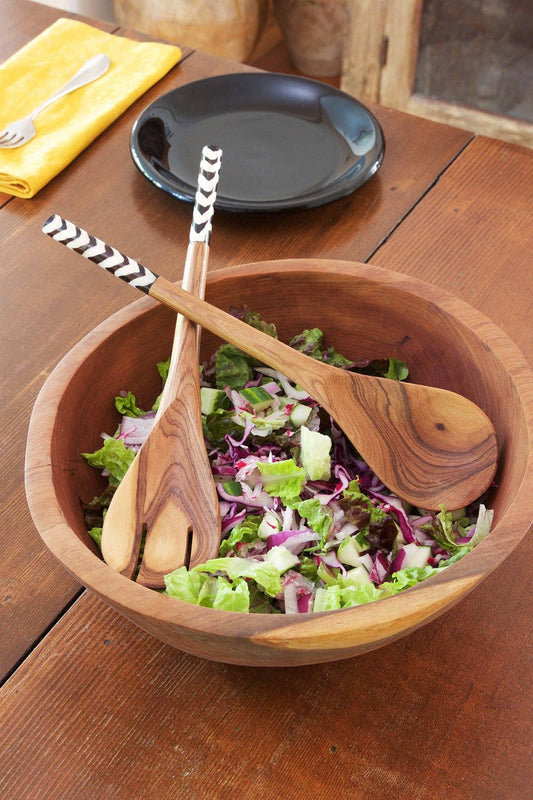 Olive Wood and Batik Bone Salad Servers