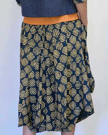 Dakini Skirt in Tangerine Block Print | Yaza
