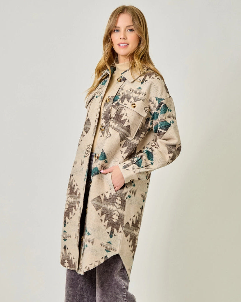 Long Printed Jacket in Oat
