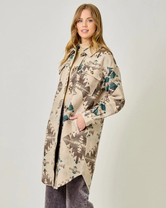 Long Printed Jacket in Oat