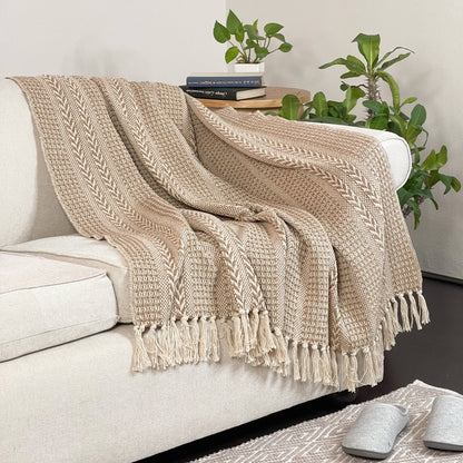Beige & Ivory Braided Waffle Throw