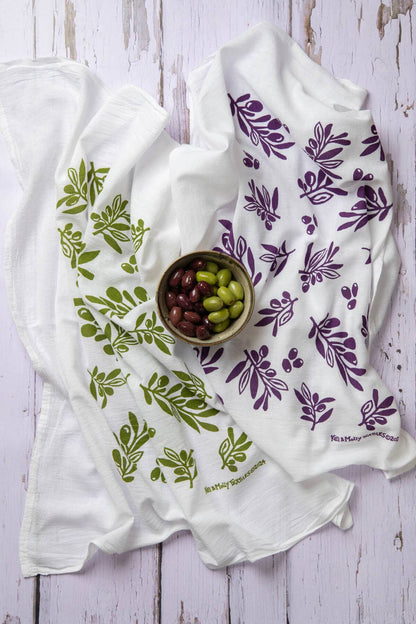Purple Olives Flour Sack Tea Towel