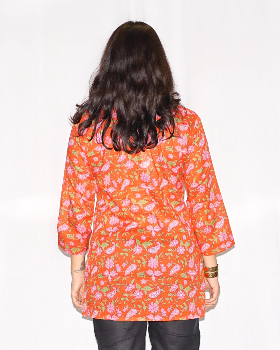 Cotton Tunic Top in Pink & Coral