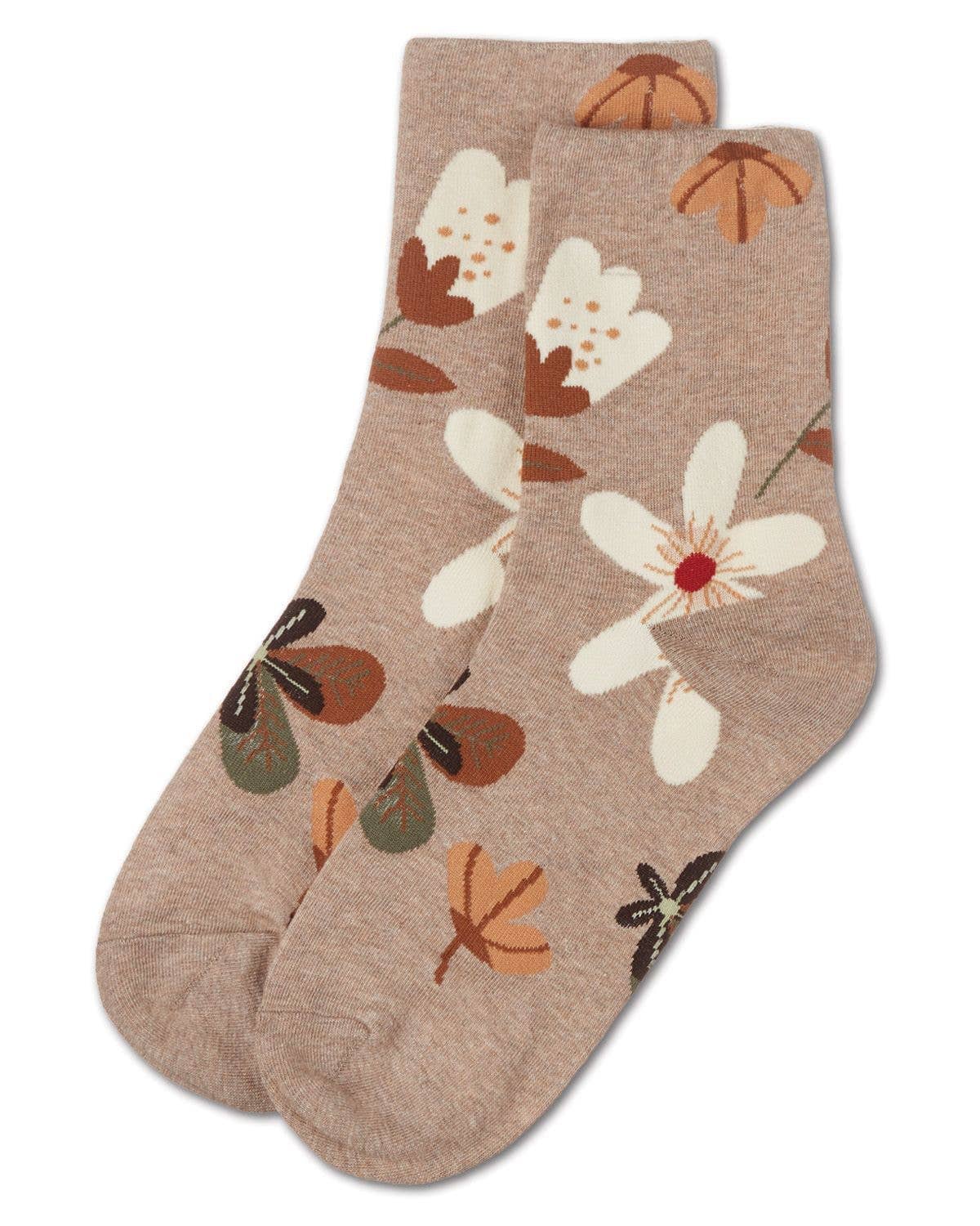 Oatmeal Floral Crew Socks