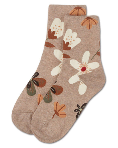 Oatmeal Floral Crew Socks