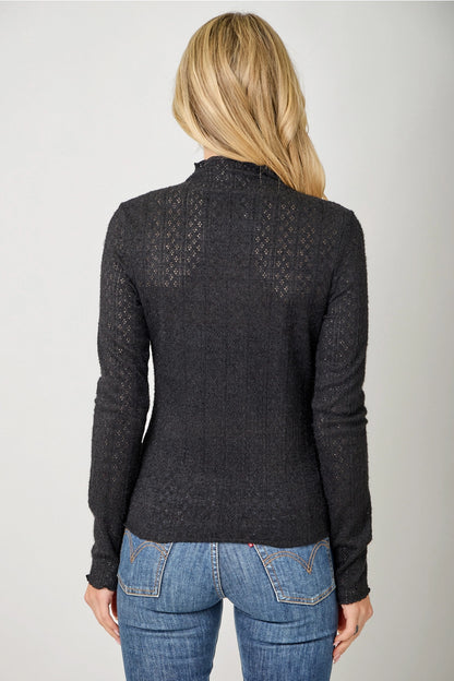 Lettuce Edge Knit Mock Neck in Black