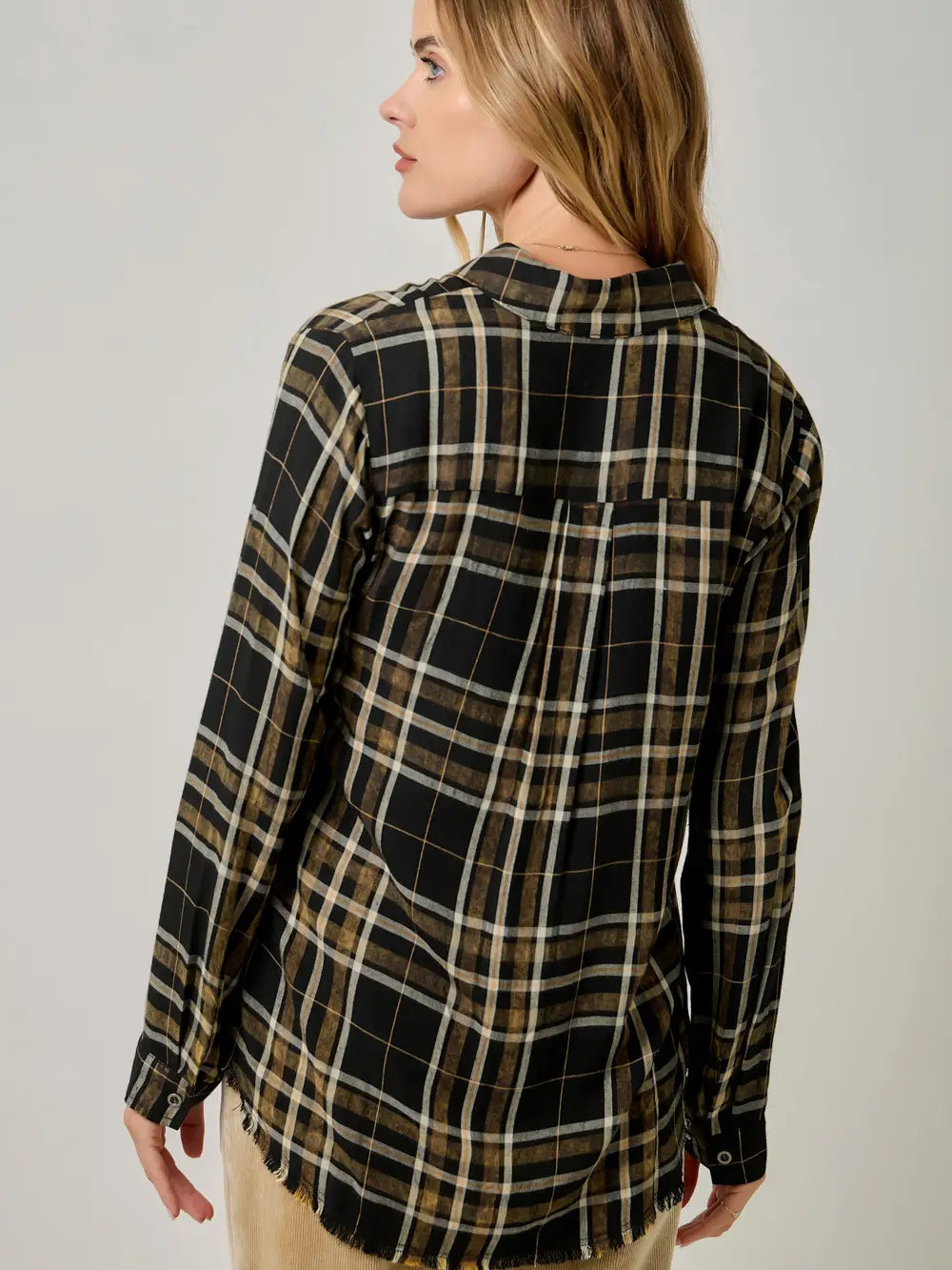 Washed Plaid Button Up in Black