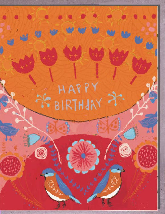 2 Blue Birds on Orange Card