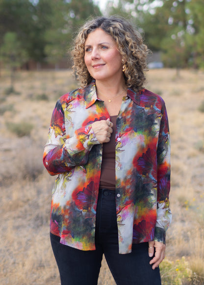 Button-Up Blouse in Burgundy Floral | APNY