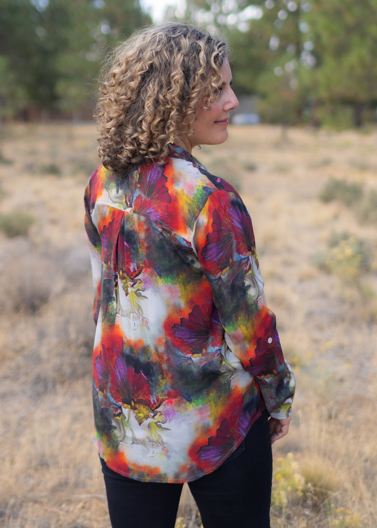 Button-Up Blouse in Burgundy Floral | APNY