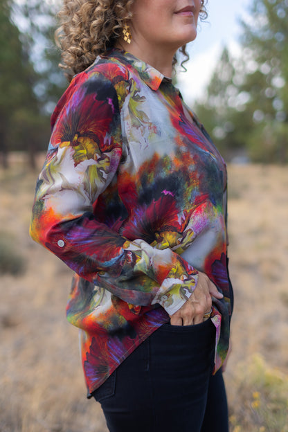 Button-Up Blouse in Burgundy Floral | APNY