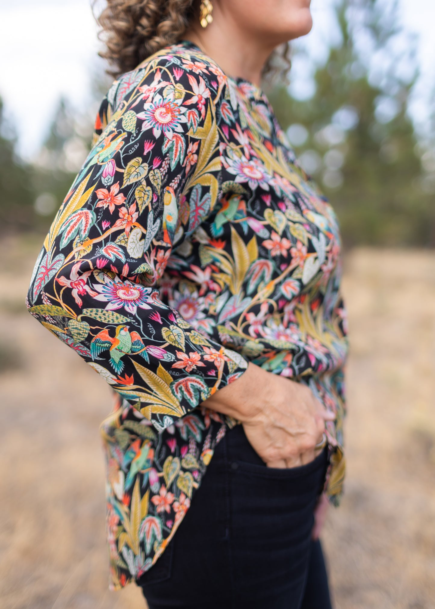 Mandarin Collar Blouse in Jungle Print | APNY
