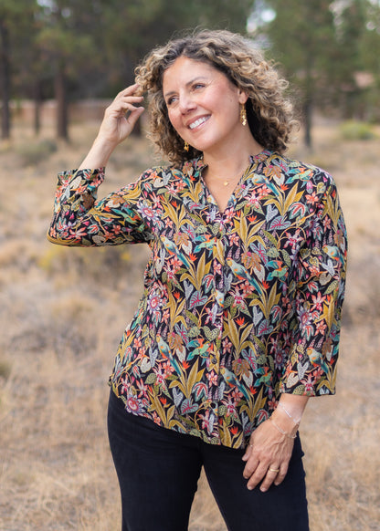 Mandarin Collar Blouse in Jungle Print | APNY