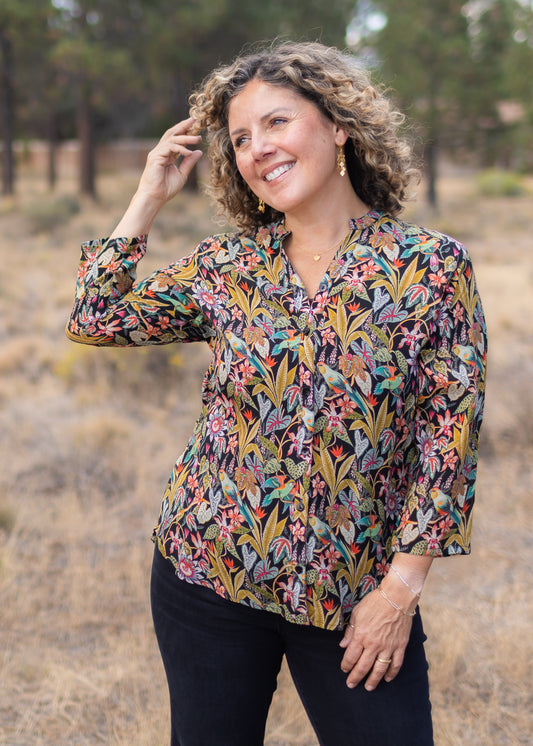 Mandarin Collar Blouse in Jungle Print | APNY