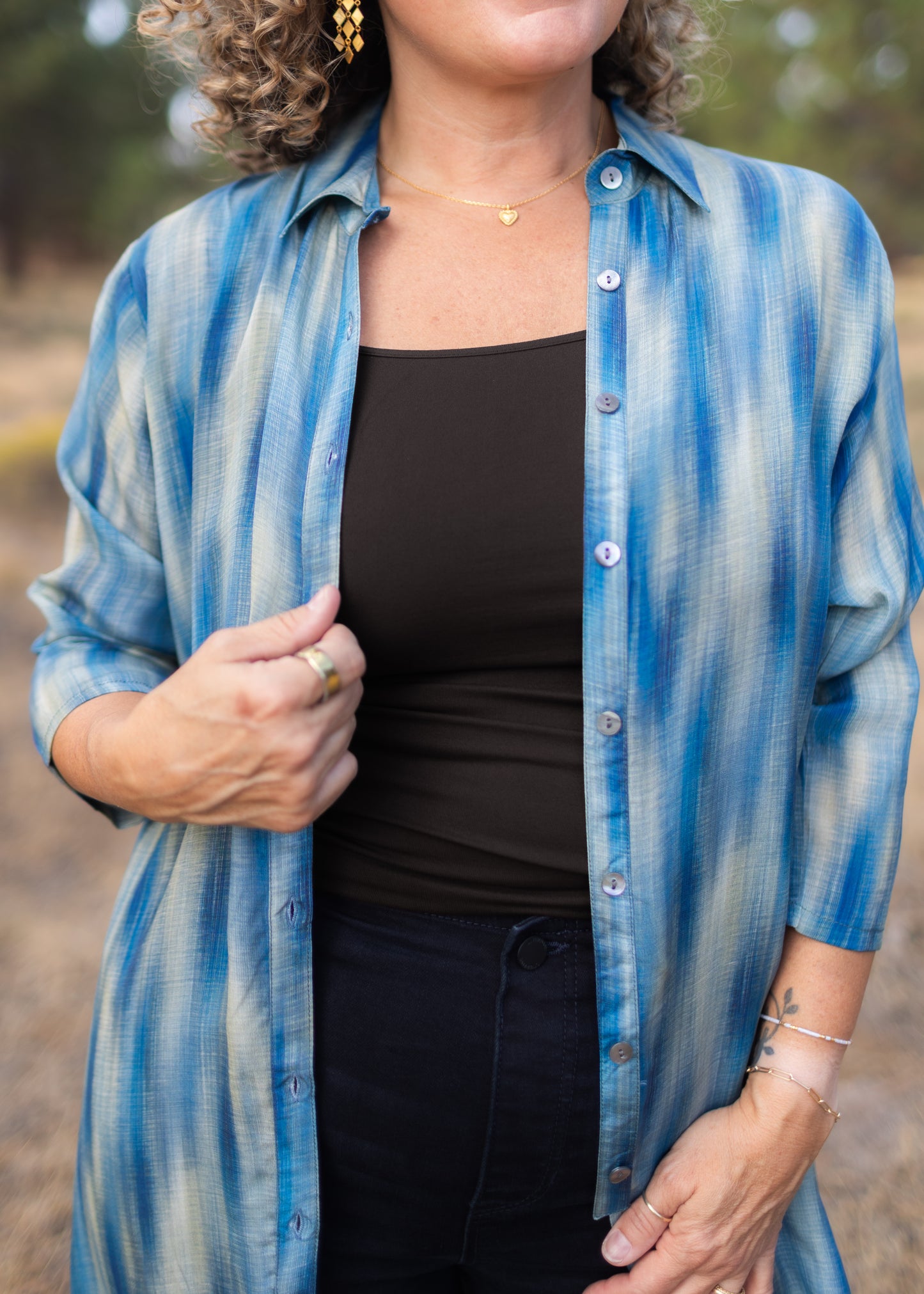 Button Up Tunic in Blue Watercolor | APNY