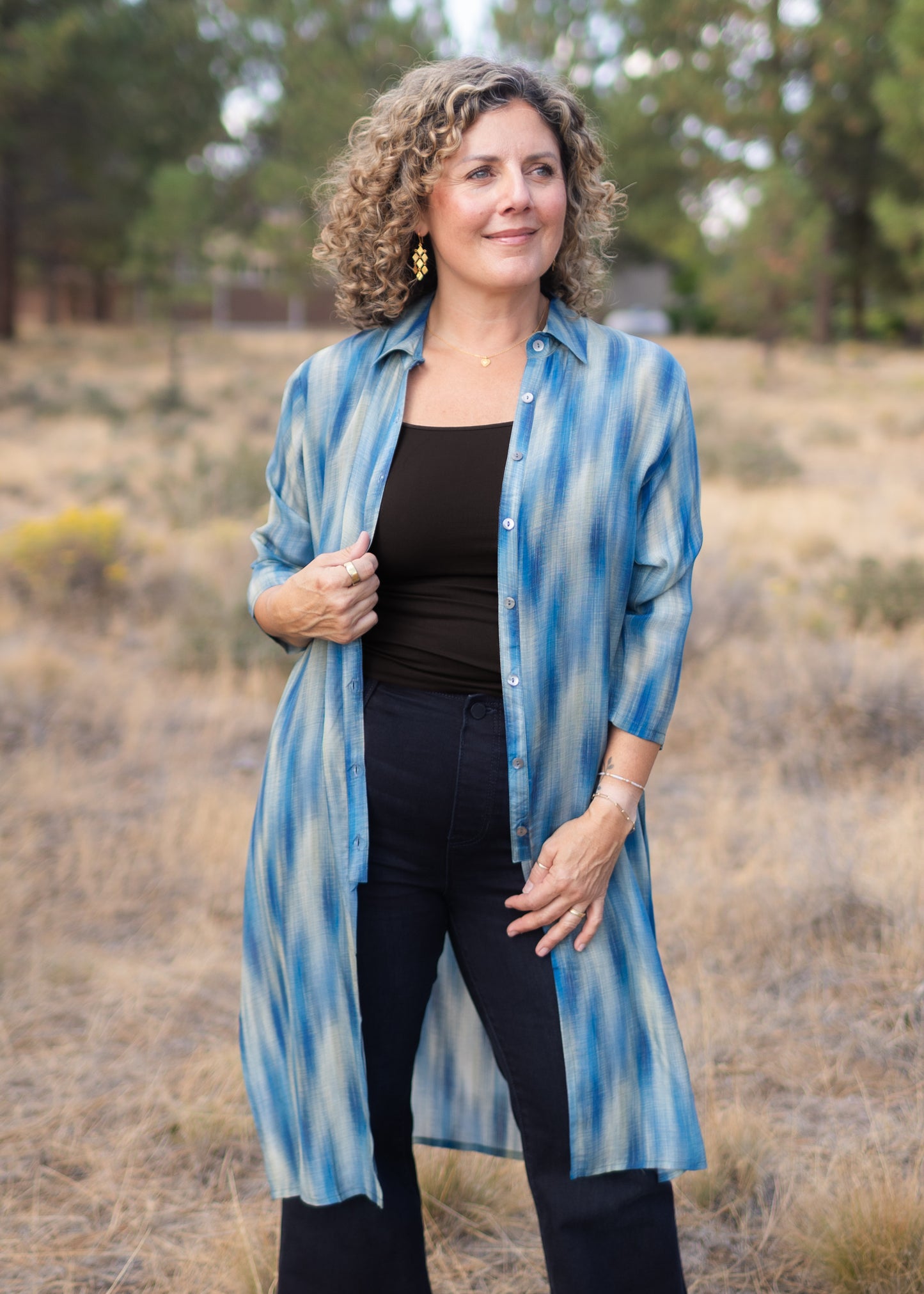 Button Up Tunic in Blue Watercolor | APNY