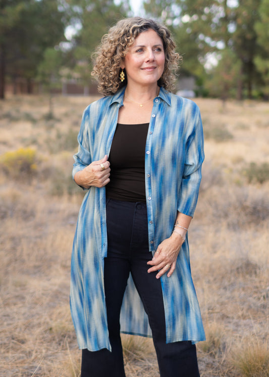 Button Up Tunic in Blue Watercolor | APNY