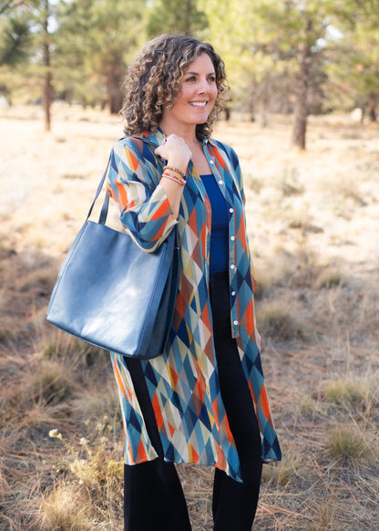 Button Up Tunic in Autumnal Triangles | APNY