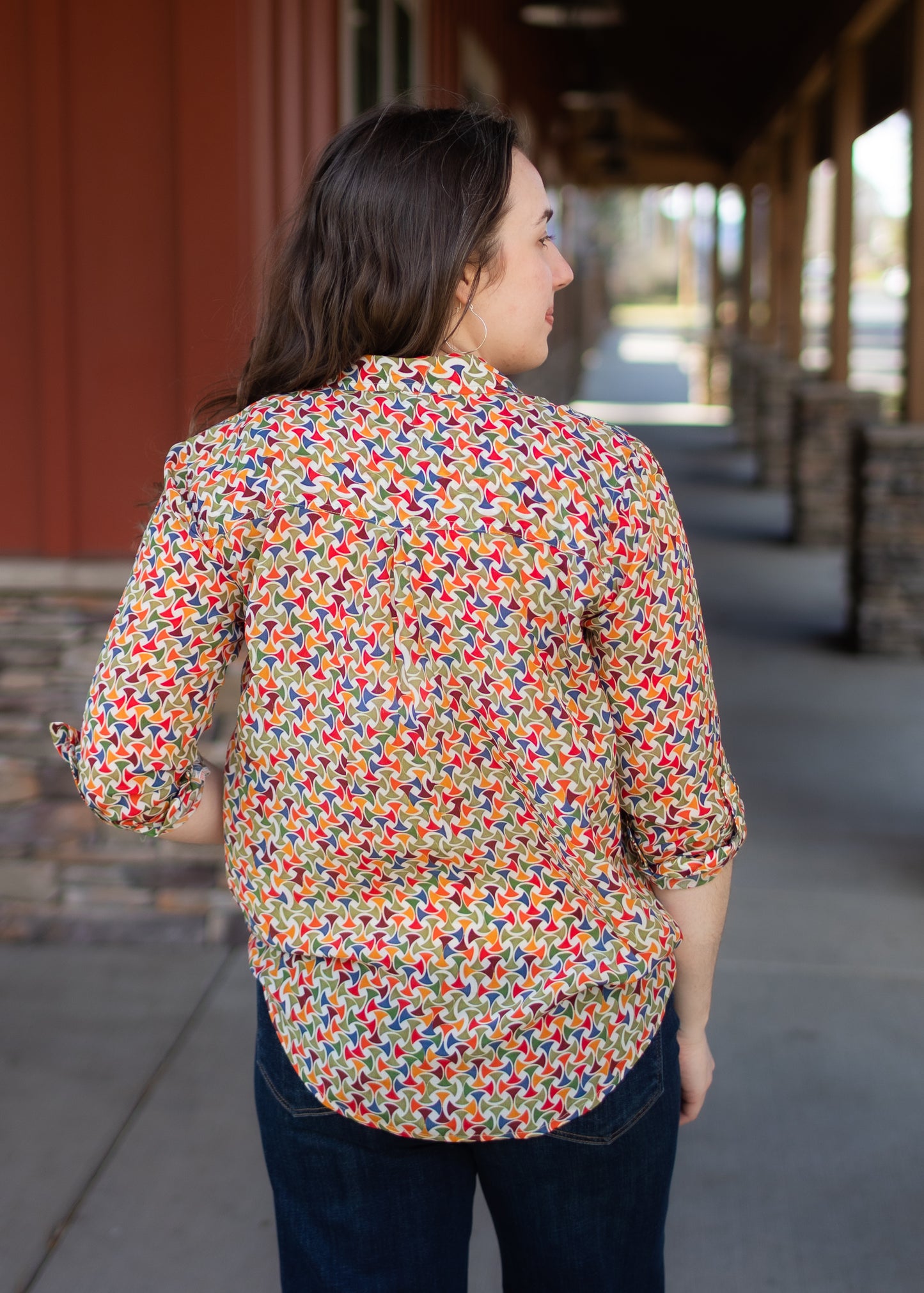 Button-Up Blouse in Multicolor Geo Print | APNY