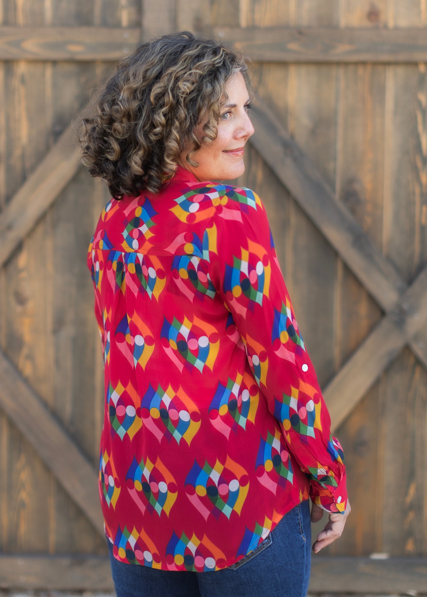 Button-Up Blouse in Red Kaleidoscope Print | APNY