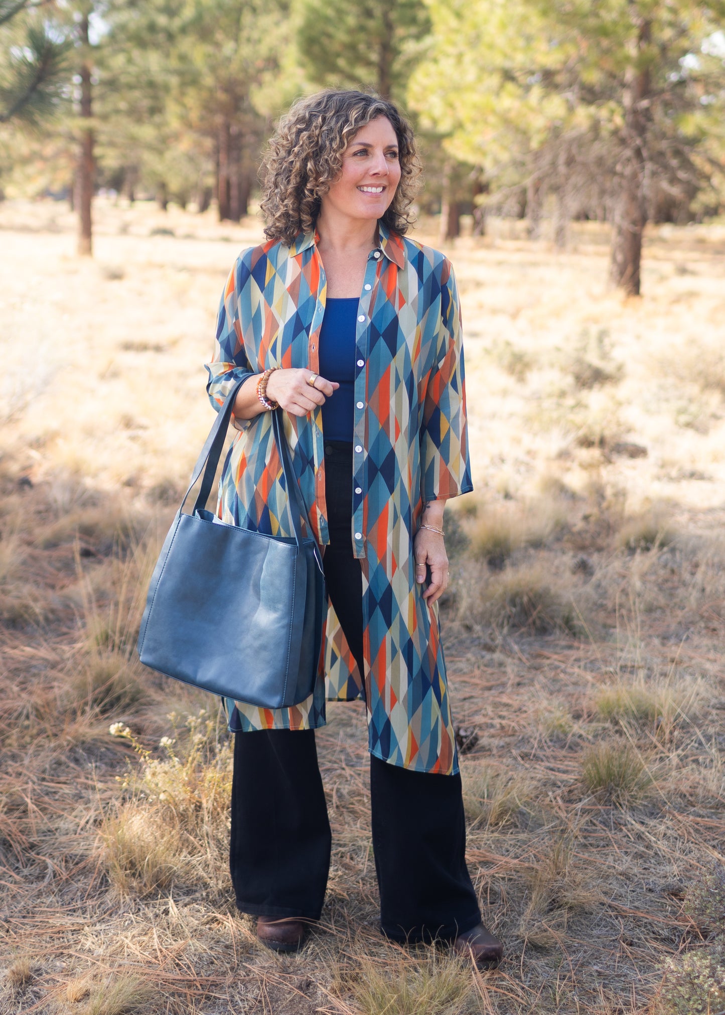 Button Up Tunic in Autumnal Triangles | APNY
