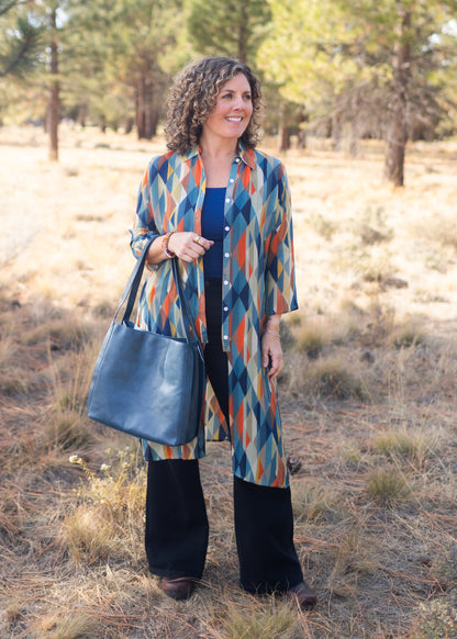 Button Up Tunic in Autumnal Triangles | APNY