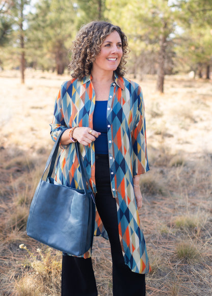 Button Up Tunic in Autumnal Triangles | APNY
