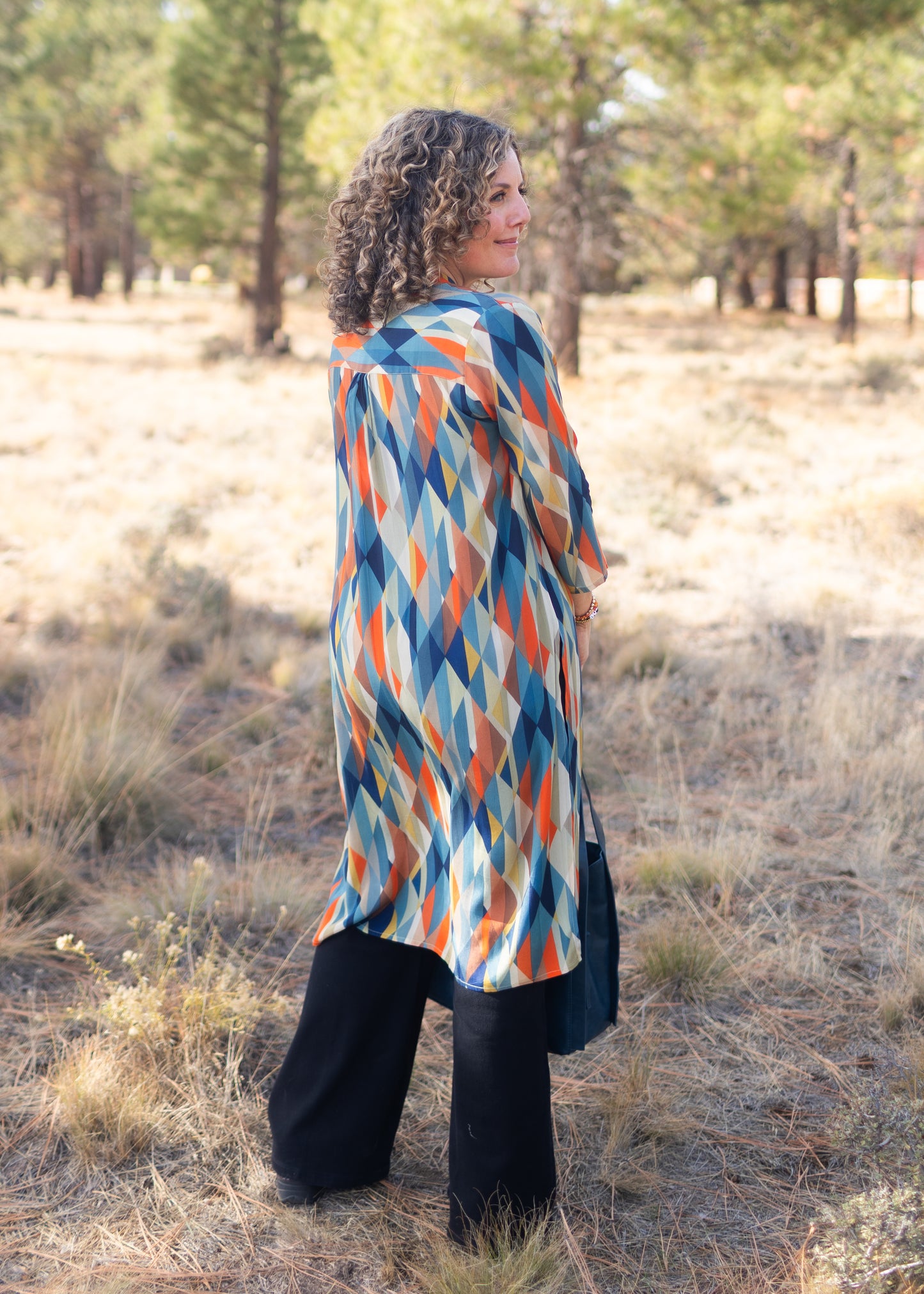 Button Up Tunic in Autumnal Triangles | APNY