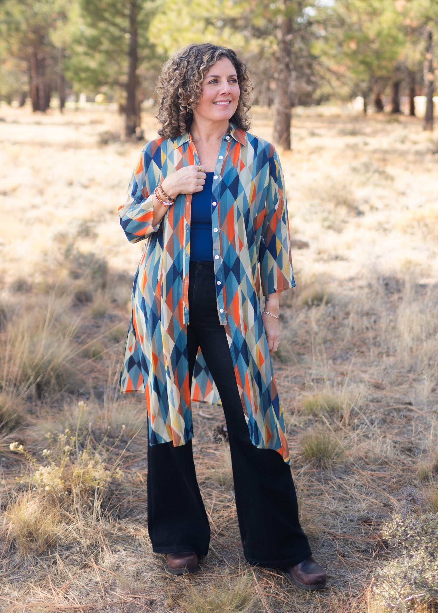 Button Up Tunic in Autumnal Triangles | APNY