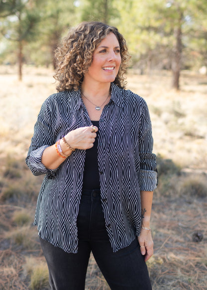 Button-Up Blouse in Black & White Geo | APNY