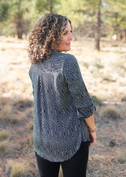 Button-Up Blouse in Black & White Geo | APNY
