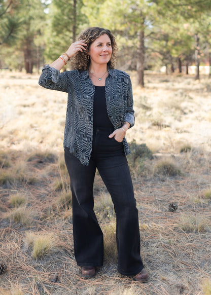 Button-Up Blouse in Black & White Geo | APNY