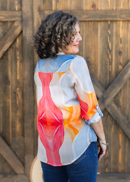 Button-Up Blouse in Ombre Leaf Print | APNY