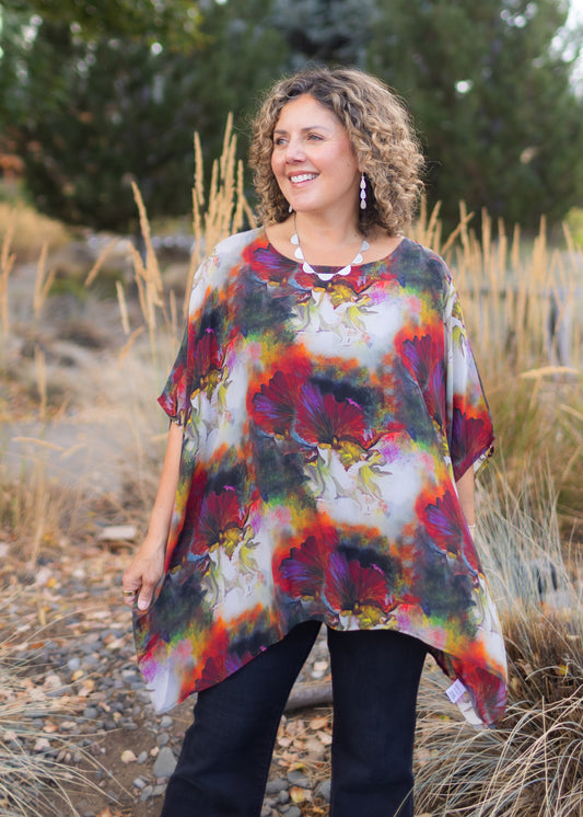 Short Kaftan in Burgundy Floral | APNY