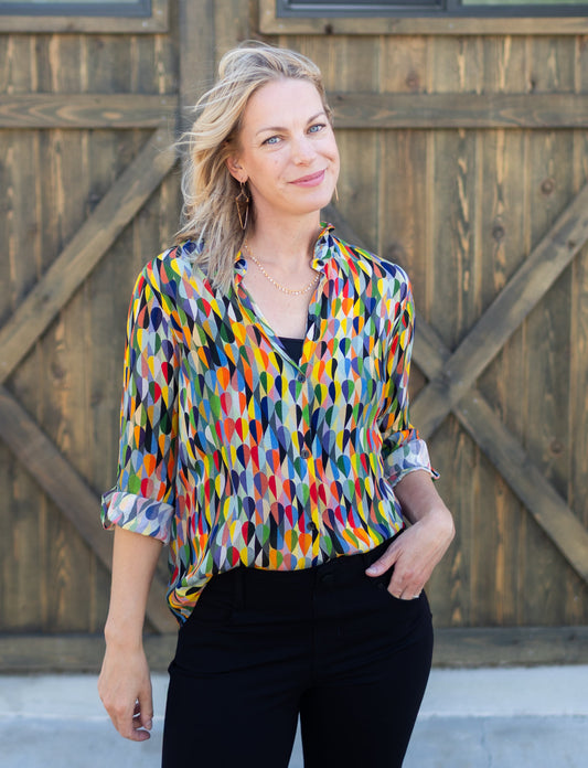 Button-Up Blouse in Multicolor Leaf Print | APNY